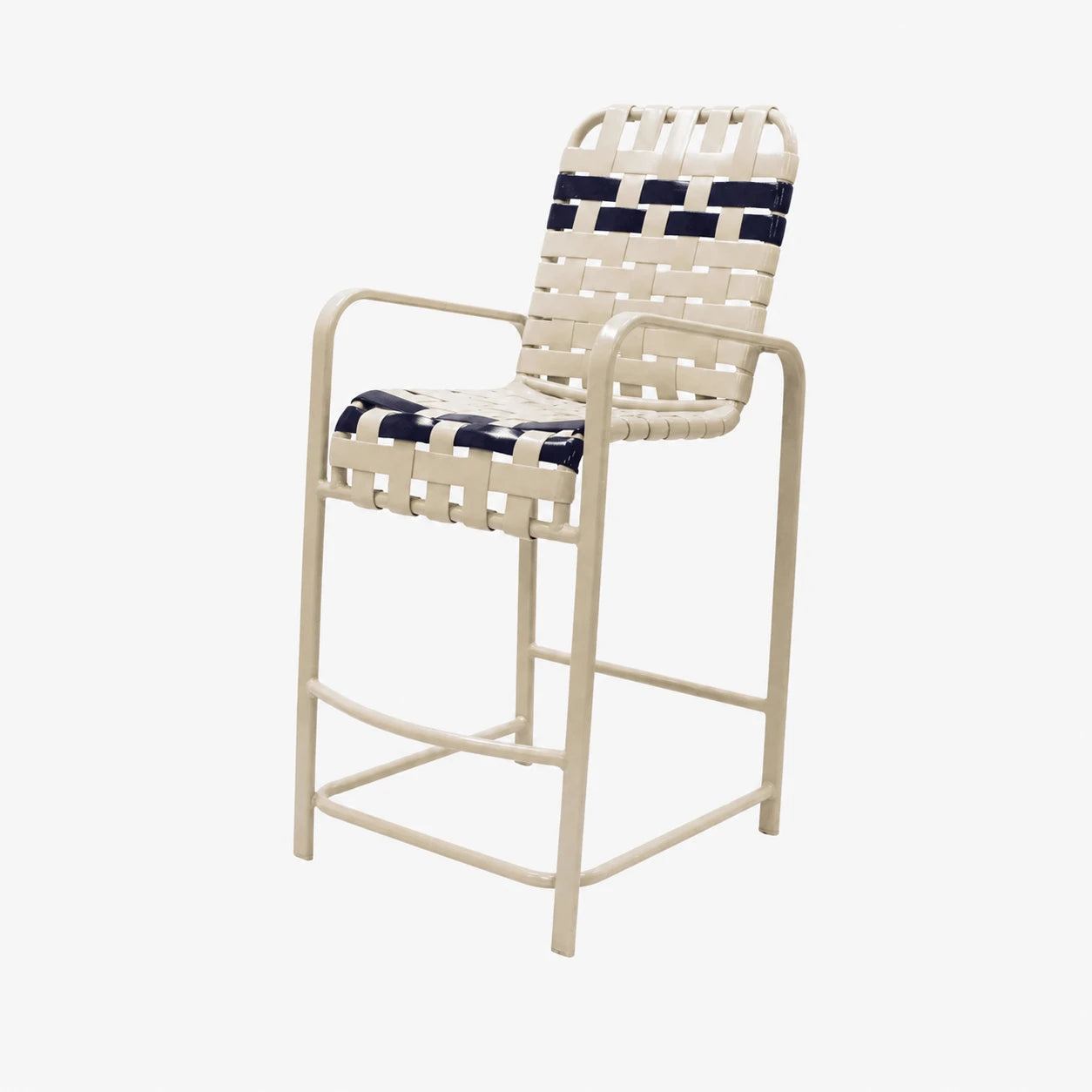 R75B Basketweave Strap Patio Bar Stool with Arms