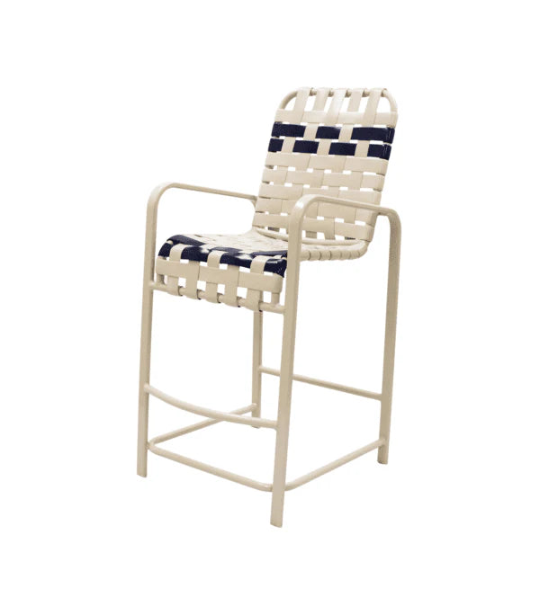 R75B Basketweave Strap Patio Bar Stool with Arms